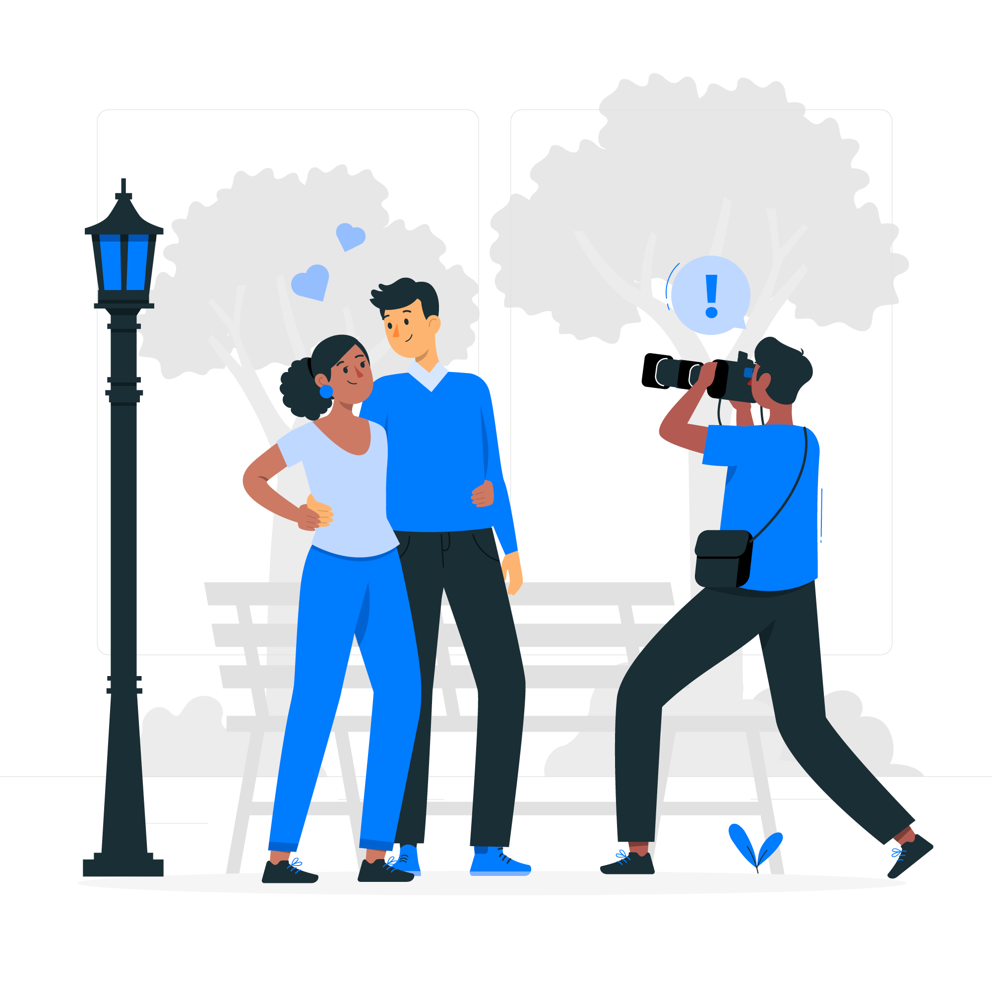 Photographer taking photo of a couple in the park