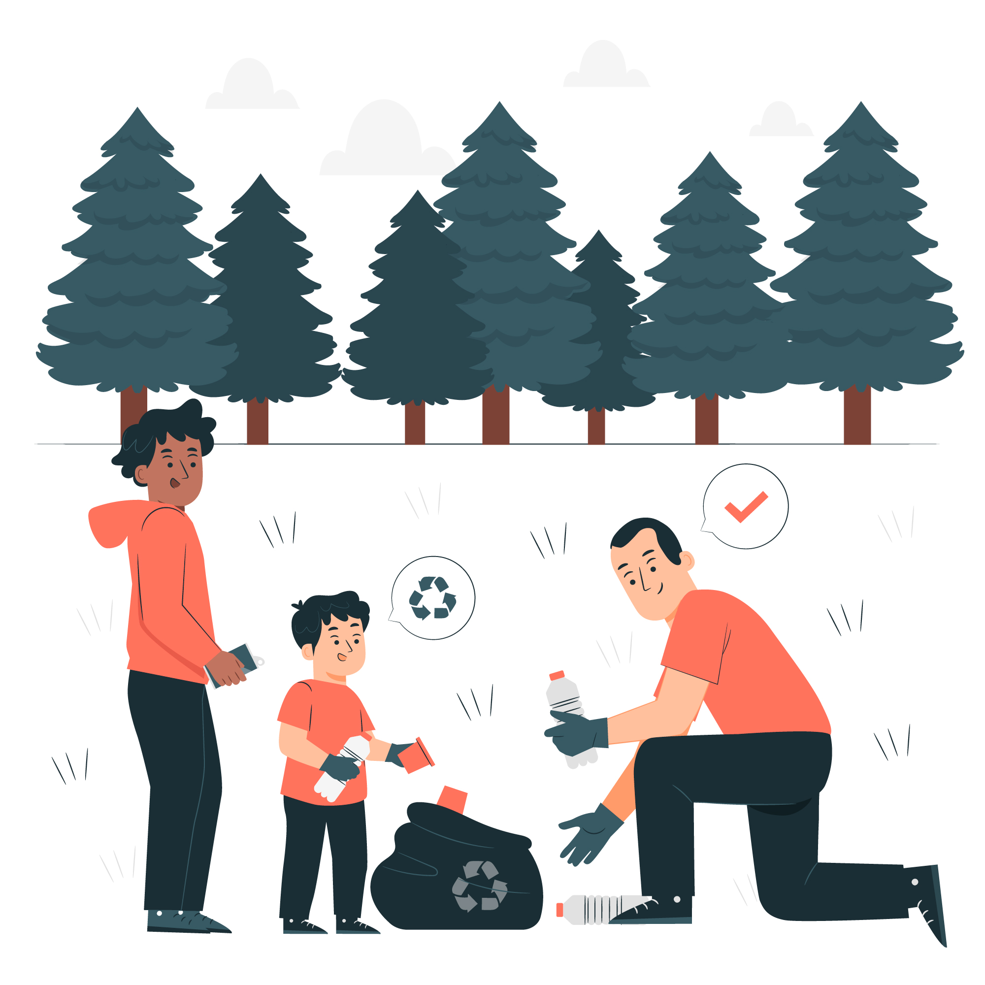 family cleaning up the forest